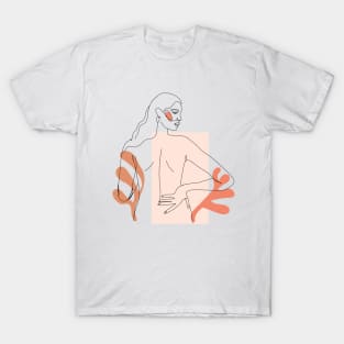 One line woman body. Minimalistic style. Female poster. T-Shirt